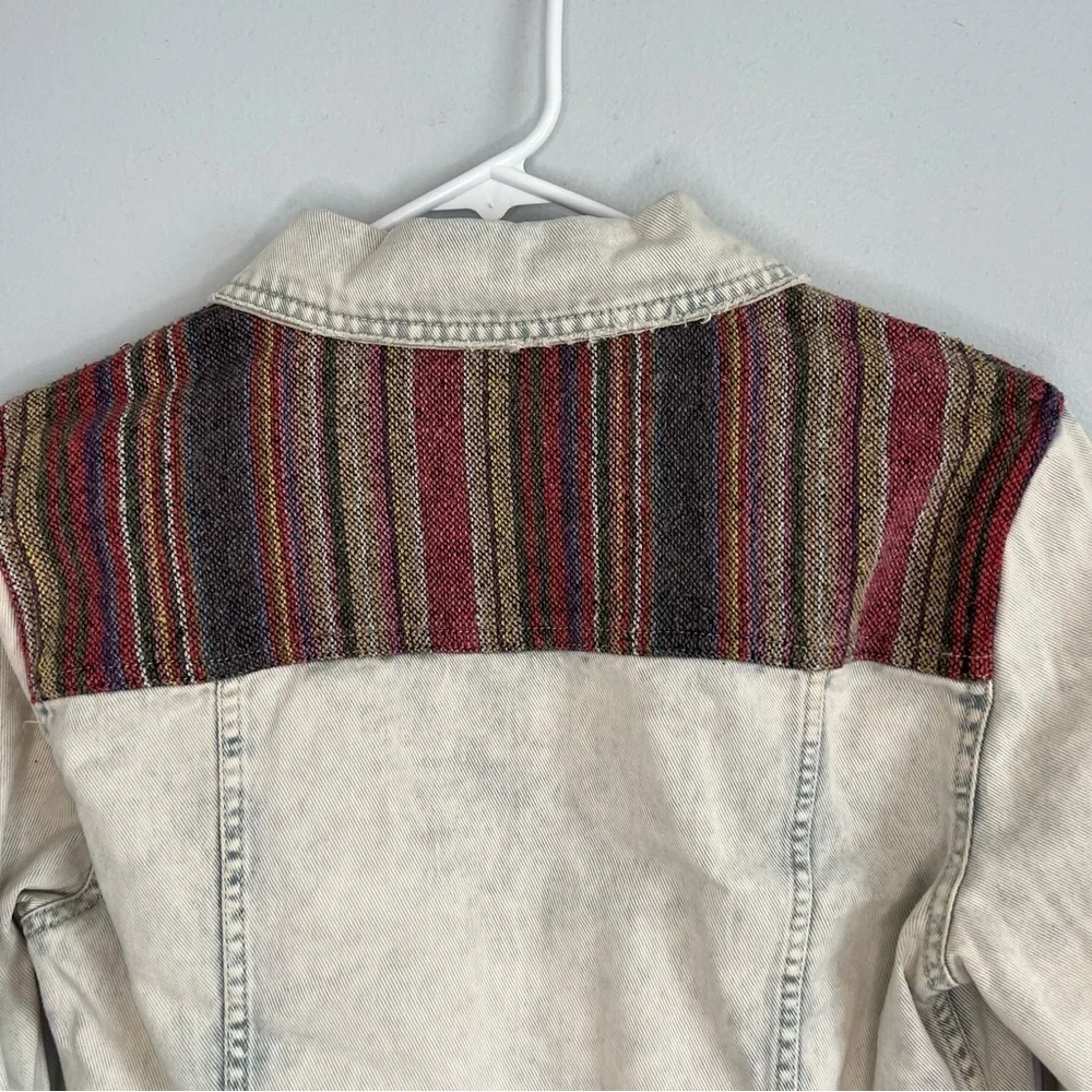 Free People Womens Baja Jean Jacket Trash White Wash Denim Sz 6 Distressed